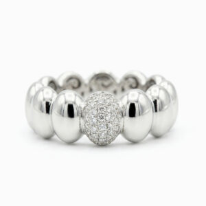 Anillo de oro blanco diseño esferas modernas con diamantes