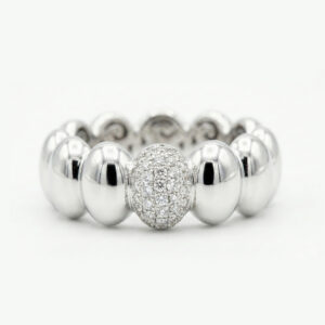 Anillo de oro blanco diseño esferas modernas con diamantes