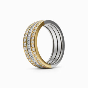 Anillo de diamantes oro blanco y oro amarillo diseño triple pavé