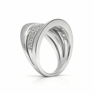 Anillo de diamantes oro blanco diseño moderno pavé curvo