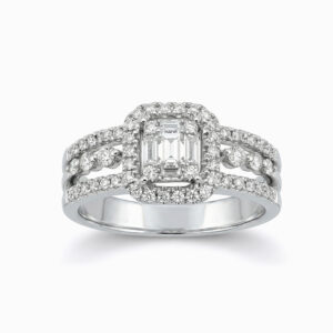 Anillo de diamantes oro blanco anillo de compromiso diseño halo elegante