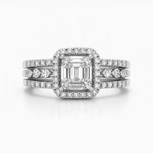 Anillo de diamantes oro blanco anillo de compromiso diseño halo elegante