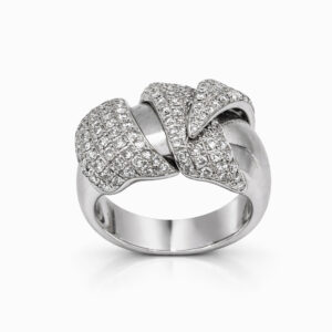 Anillo de diamantes oro blanco diseño lazo pavé elegante