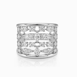 Anillo de diamantes oro blanco diseño múltiple bandas elegante