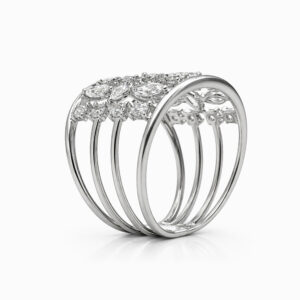 Anillo de diamantes oro blanco diseño múltiple bandas elegante