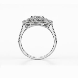 Anillo de diamantes oro blanco halo floral vintage