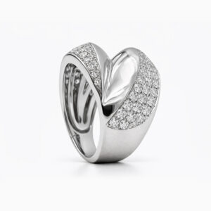 Anillo de diamantes oro blanco diseño moderno pavé curvo elegante