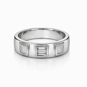 Anillo de diamantes baguette en oro blanco banda moderna
