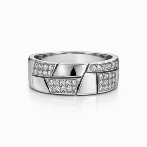 Anillo de diamantes pavé geométrico en oro blanco diseño moderno