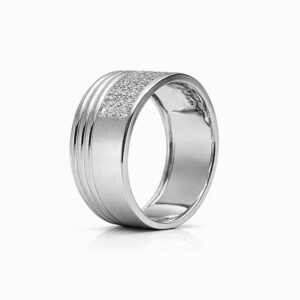 Anillo de diamantes pavé banda ancha en oro blanco diseño moderno