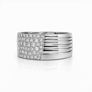 Anillo de diamantes pavé banda ancha en oro blanco diseño moderno