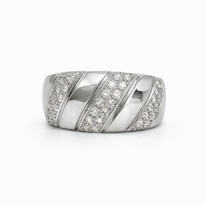 Anillo pavé de diamantes en oro blanco banda segmentada moderna