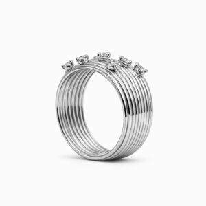 Anillo de diamantes en oro blanco banda múltiple con engaste superior