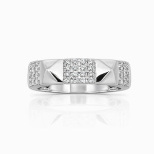 Anillo de diamantes pavé en oro blanco diseño geométrico moderno