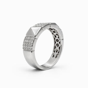 Anillo de diamantes pavé en oro blanco diseño geométrico moderno
