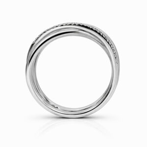 Anillo de diamantes en oro blanco diseño entrecruzado contemporáneo