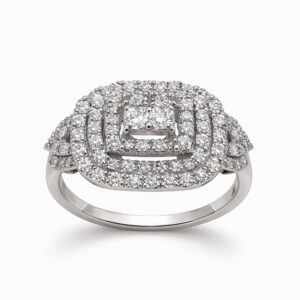 Anillo halo de diamantes pavé en oro blanco