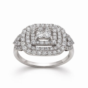 Anillo halo de diamantes pavé en oro blanco