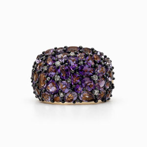 Anillo cocktail multicolor de amatistas y citrinos en oro amarillo