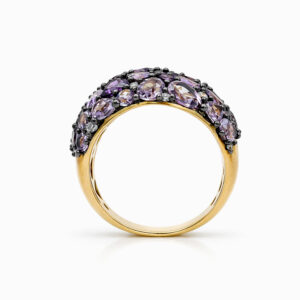 Anillo cocktail multicolor de amatistas y citrinos en oro amarillo