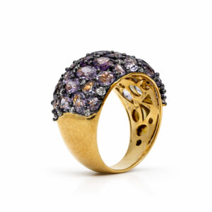 Anillo cocktail multicolor de amatistas y citrinos en oro amarillo