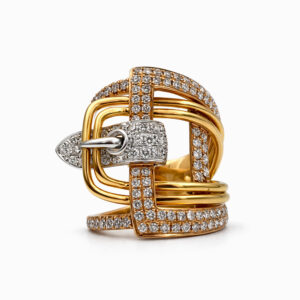 Anillo entrelazado tricolor con diamantes en oro amarillo, rosa y blanco
