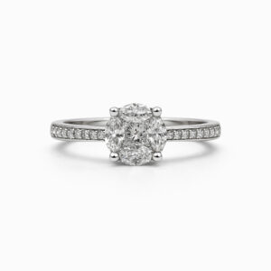 Anillo solitario con diamantes en oro blanco