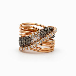 Anillo pavé de diamantes negros y blancos en oro rosa