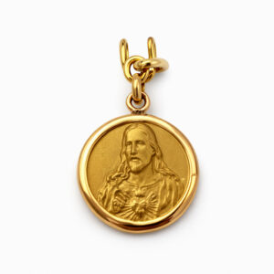 Medalla Sagrado Corazón de Jesús en oro colgante religioso