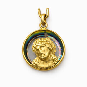 Medalla rostro de Cristo corona de espinas oro colgante religioso