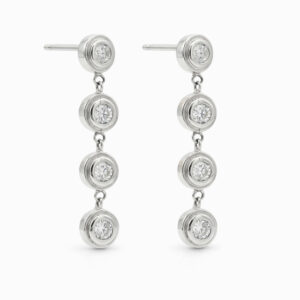 Aros oro blanco colgantes con diamantes redondos diseño elegante