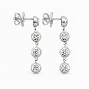 Aros oro blanco colgantes con diamantes redondos diseño elegante