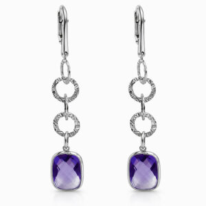 Aros plata colgantes con amatista violeta diseño elegante