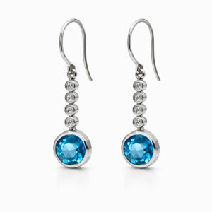 Aros plata colgantes con topacio azul y diamantes diseño elegante