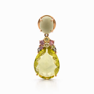 Aros oro rosa con citrino amarillo y piedras de colores diseño lágrima elegante