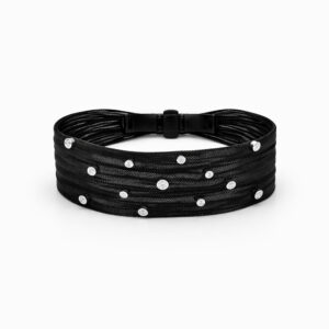 Pulsera negra con diamantes incrustados estilo malla elegante
