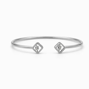 Pulsera oro blanco abierta con diamantes diseño geométrico elegante