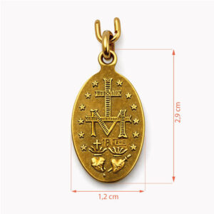 Medalla Virgen Milagrosa reverso símbolos marianos oro colgante